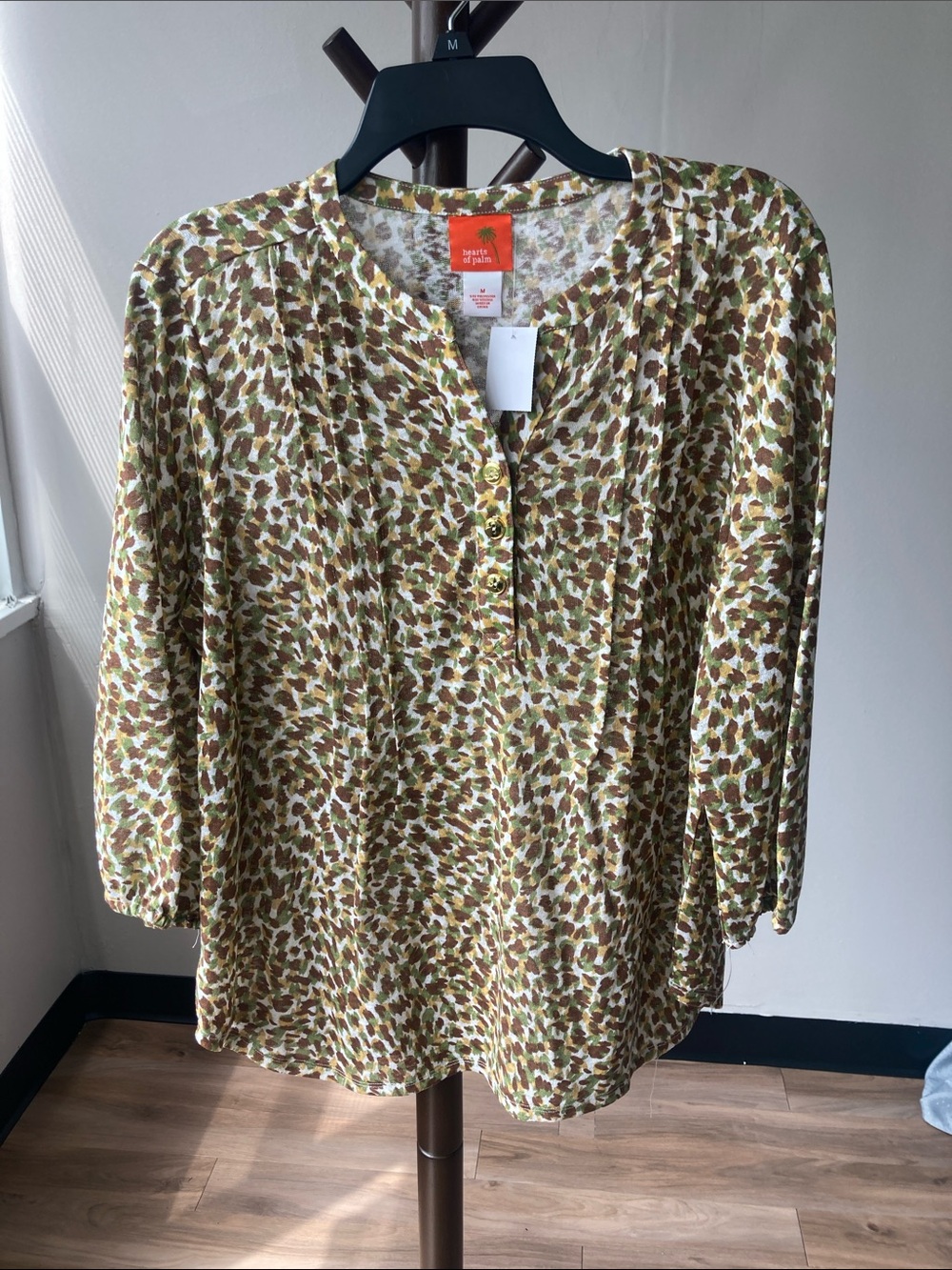 Hearts of Palm abstract print peasant blouse boho retro western business casual